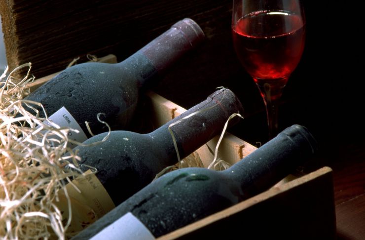 Wine bottles in wooden box